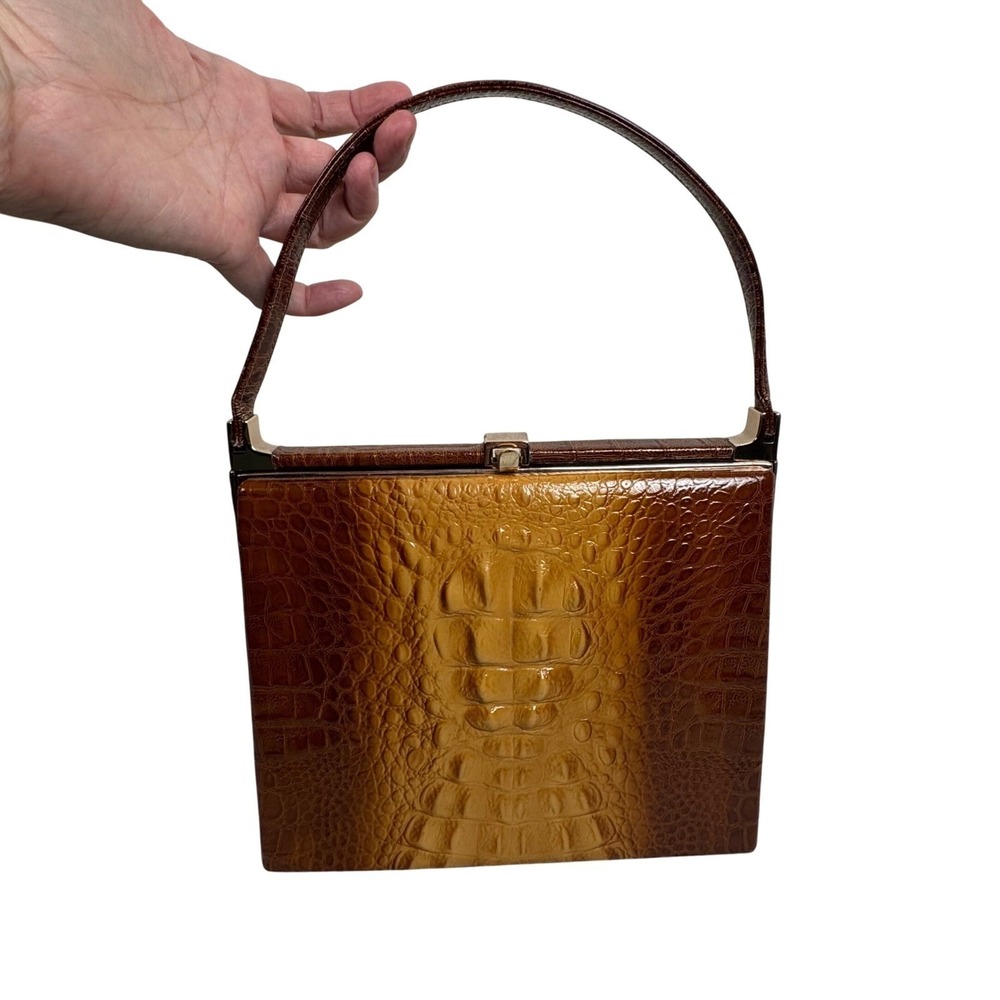 VTG Mikwang Seoul Korea 50s Brown Ombre Faux Croc Embossed Bag Purse Rare Retro